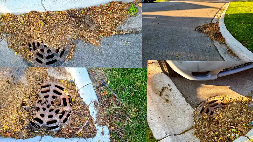 Storm drain with debris in Sheffield Towne
