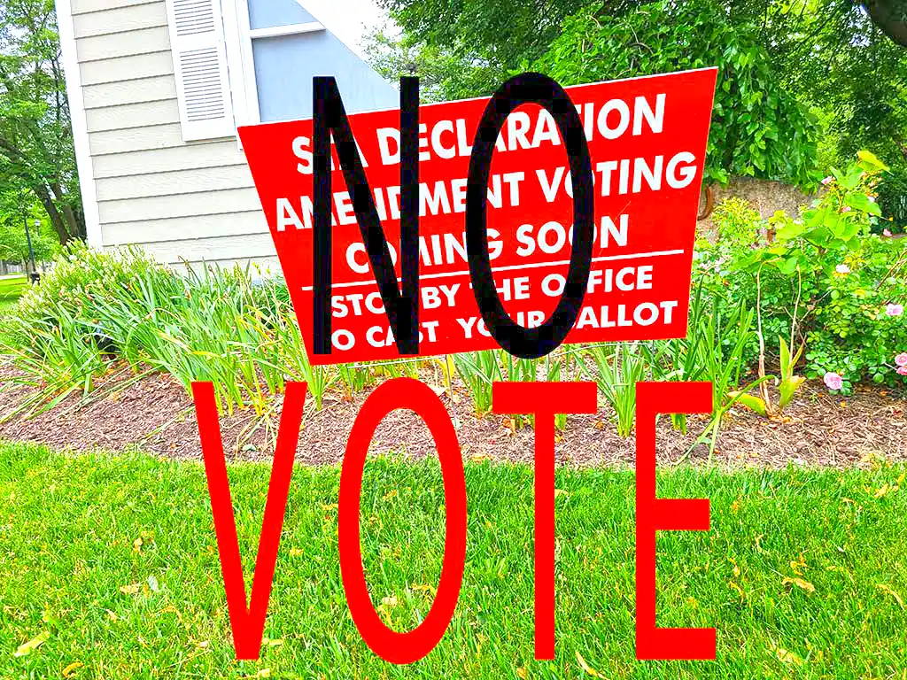 Vote no sign for a declaration amendment